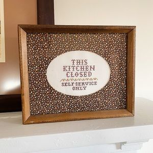 Handmade 70s Vintage Framed Cross Stitch “Kitchen Closed” Sign